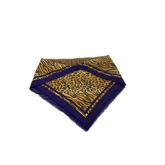 Vintage Adrienne Vittadini 100% Wool Square Scarf Purple Leopard 35X35 - Picture 1 of 5